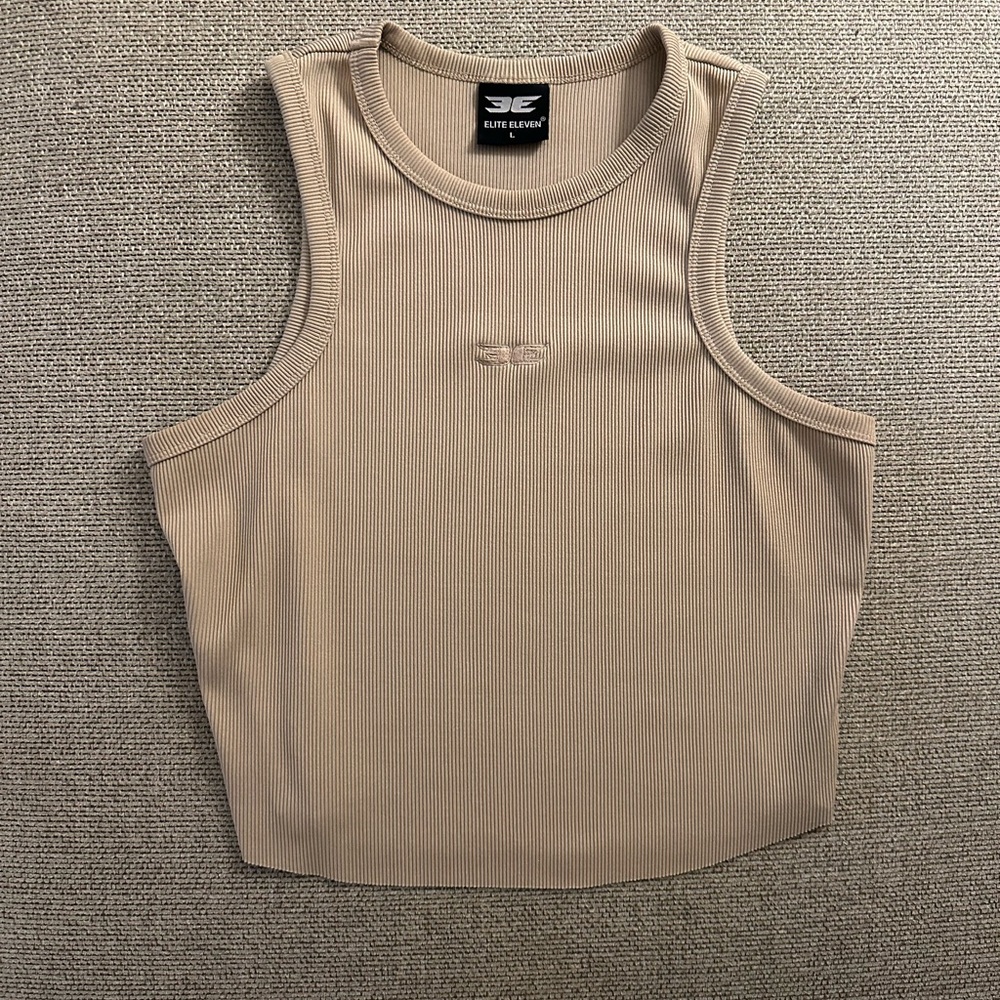 Tan Ribbed EliteEleven Women's Gym tank